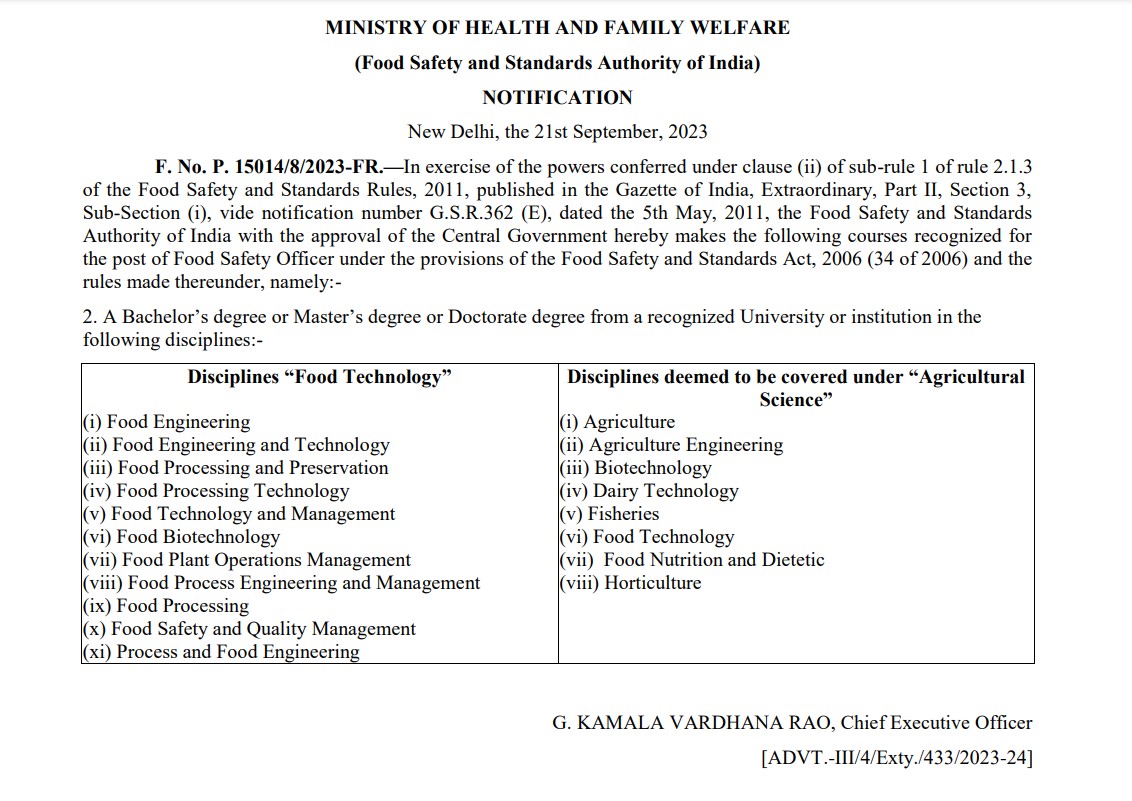 Food Safety Officer Qualifications, Power, Rank and Role